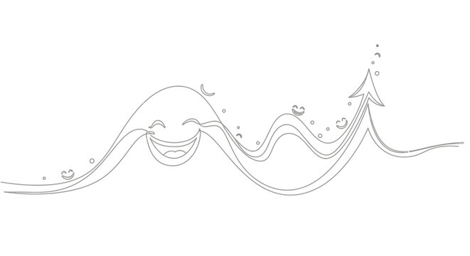 Whimsical Wavy Line Art With Happy Face and Bubbles