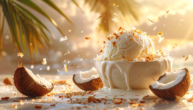 Delicious coconut ice cream scoop.