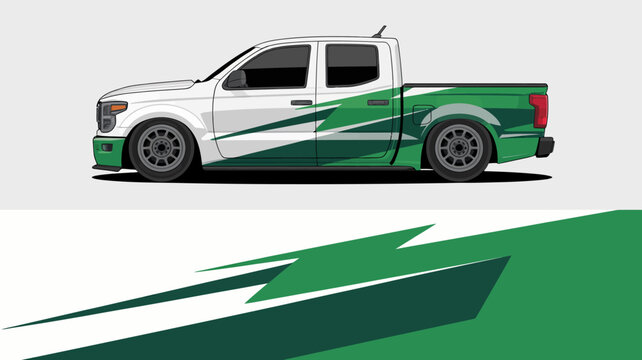 Green and white pickup truck vehicle.