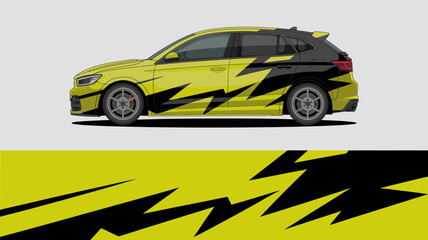 Fototapeta premium Yellow Car with Black Lightning Decals.
