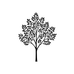 Obraz premium Black Silhouette Tree with Leaves on White Background, Vector Illustration