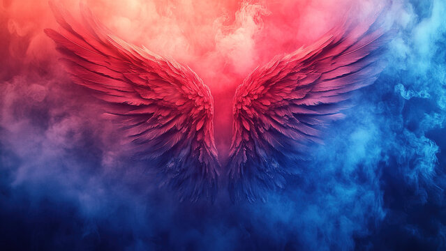 wing feather texture with colorful smoke background, bird, angel, eagle