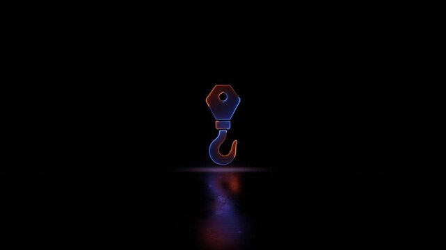 Neon glowing  line Industrial crane hook icon video black background. Crane hook icon animation. Crane hook motion animation.