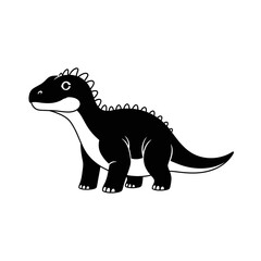 Cute Cartoon Dinosaur Silhouette Icon, Black and White Brontosaurus Illustration © Gudang Garam