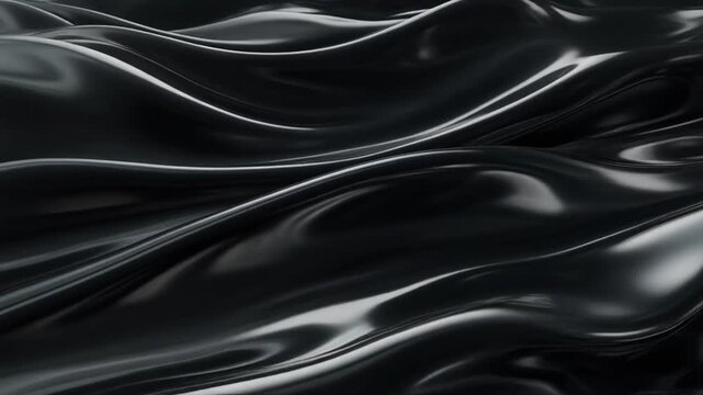 Black chrome liquid waves with high gloss reflections moving in smooth cinematic motion. Realistic 3d render.