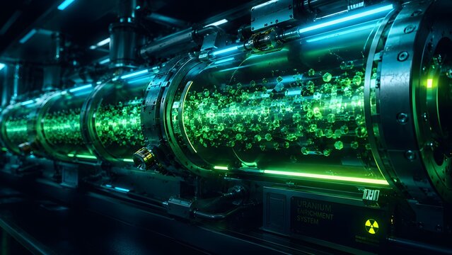 Abstract Nuclear Energy Technology Background &ndash; Glowing Uranium Particles in Futuristic Enrichment Chamber