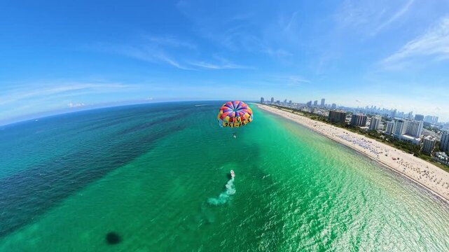 Aerial orbit parasailing Miami Beach Florida 2026