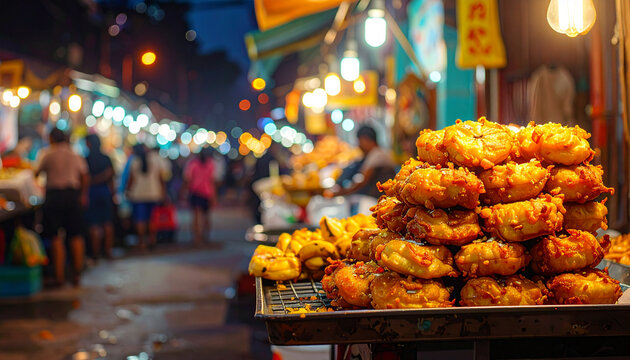 Bustling Night Market Food Stall
