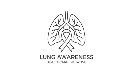 Naklejka premium Lung Awareness Ribbon Line Art Logo Concept