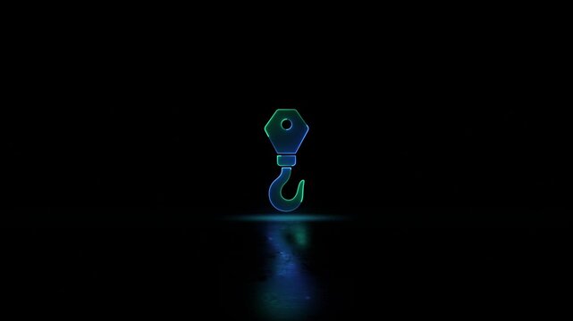 Neon glowing  line Industrial crane hook icon video black background. Crane hook icon animation. Crane hook motion animation.