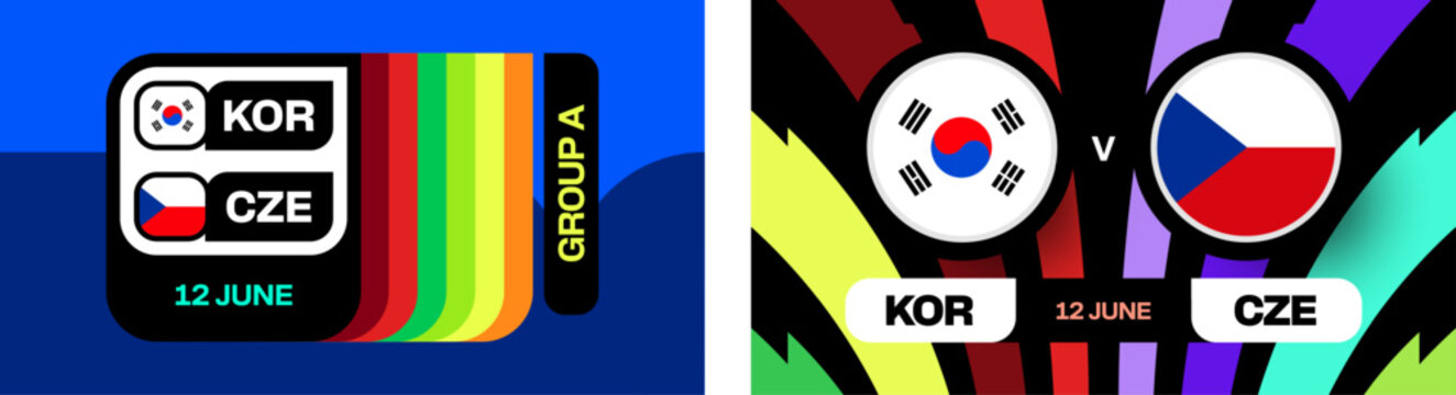 South Korea vs Czech Republic Football Match Announcement for the Worlds Championship 2026 Tournament, Group Stage Preview world football mundial or 2026 soccer cup Dynamic Graphics.