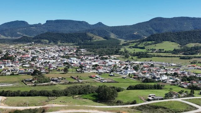 The city of Bom Retiro is located in the mountains of Santa Catarina. It's near Urubici and Florianopolis. Aerial view.