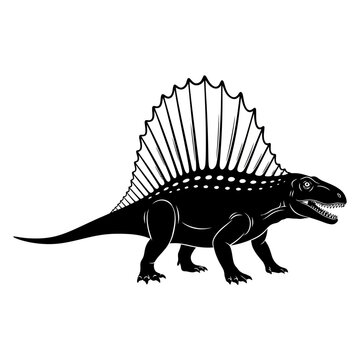 Silhouette of a Dimetrodon Dinosaur with Sail Fin on White Background