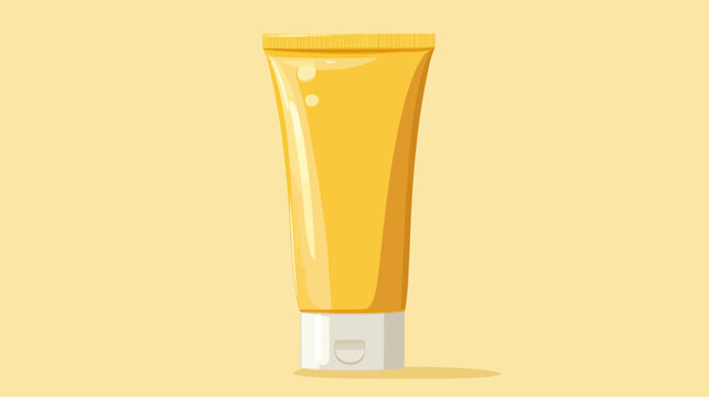 Tall yellow squeeze tube on pale yellow background with soft shadow and glossy..