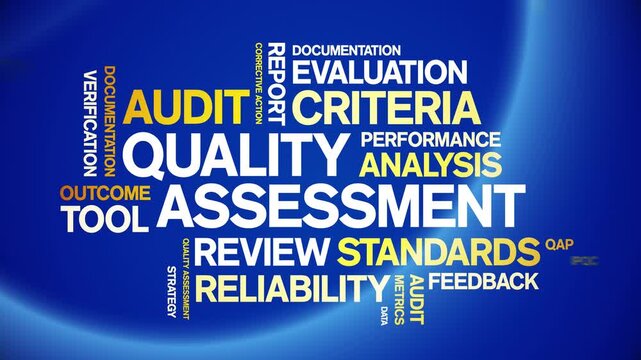 Quality Assessment animated word cloud-text design animation tag kinetic typography seamless loop.