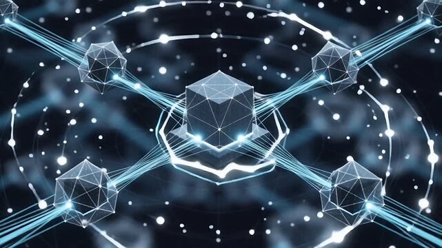 Blockchain Bckground with Cyber Network Structure and Neon Circuit Lines