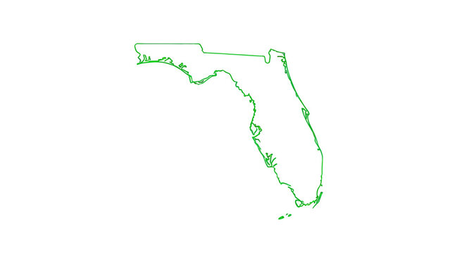 Florida Outline Map Green Line Art Isolated on White Background