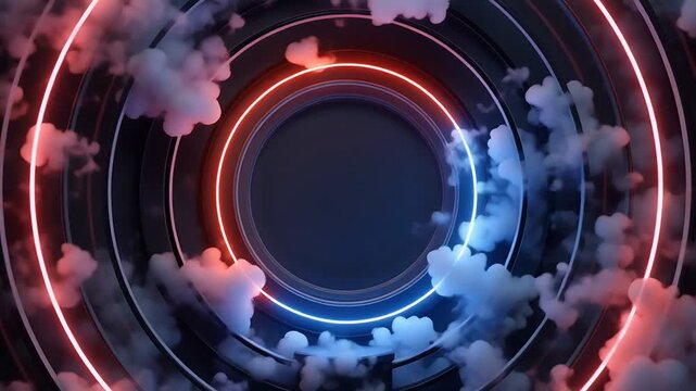 Neon Circle Background with Glowing Smoke Effect