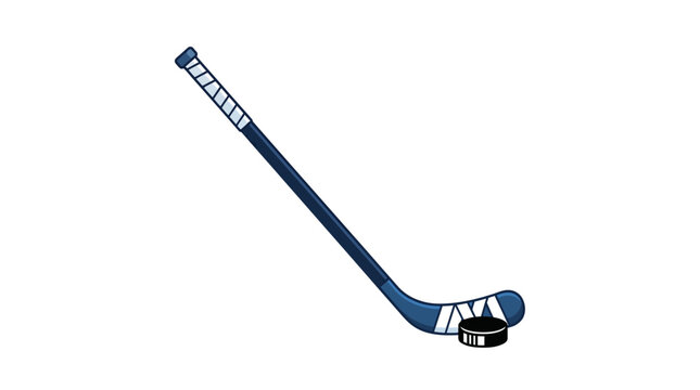 Professional ice hockey stick and puck isolated on white background.