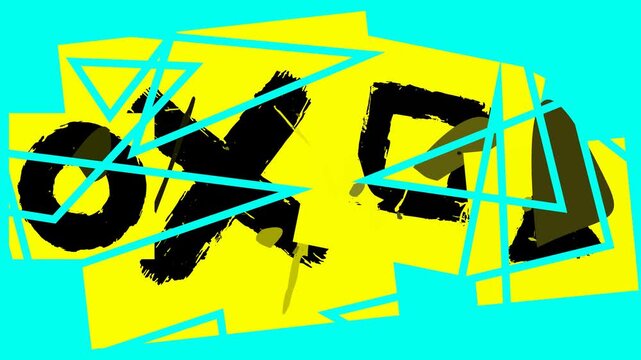 Dynamic Urban Abstract Graphic Design Featuring Bold Black Lettering and Sharp Neon Geometric Overlays on a Bright Contemporary Backdrop Creating an Edgy Visual