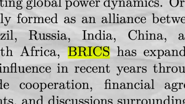 BRICS Highlighted in Newspaper Article Global Economy and Geopolitics Concept