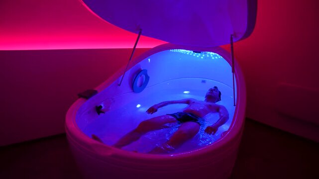 Man completing float tank therapy for stress relief
