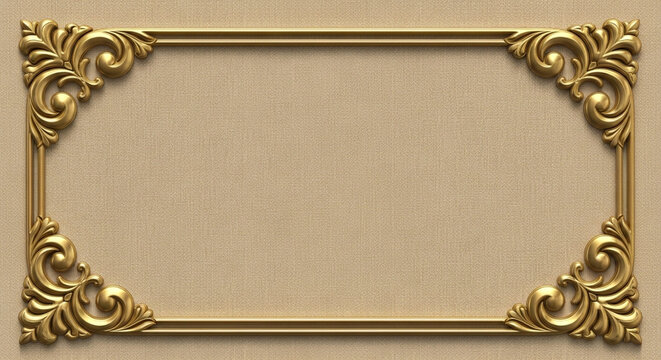 Elegant gold decorative frame with ornate corner designs on light green background