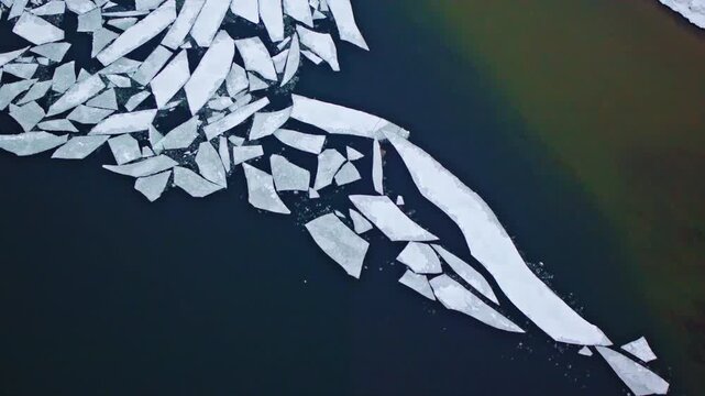 Aerial shot of winter terrain surrounding the Soo Locks in the Upper Peninsula of Michigan