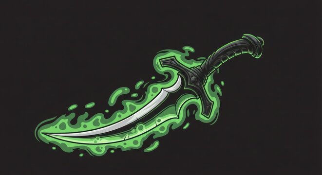 Magical Dagger with Green Glowing Aura Illustration.