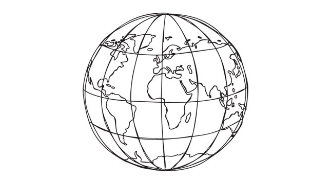 Line drawing of a globe with continents outlined continents minimalist