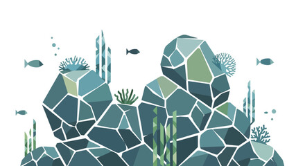 Abstract Underwater Coral Reef with Geometric Rocks and Fish © Vinci