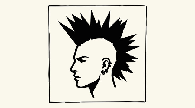 Punk Rock Man with Mohawk Hairstyle Profile Vector Illustration