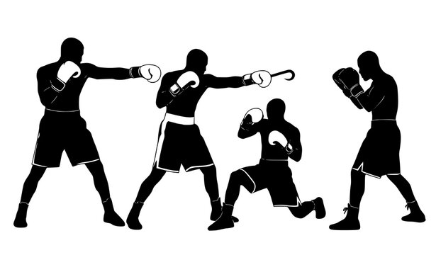 Boxing silhouettes of four different stances and punches