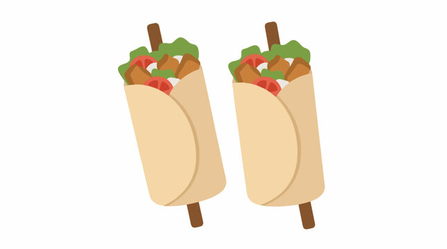 Two traditional gyro pita wraps with meat and vegetables