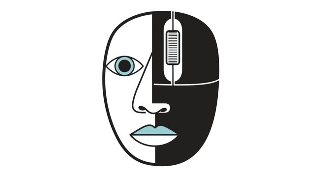 Abstract Face with Computer Mouse Elements - Technology and Humanity Concept