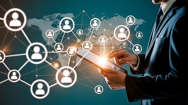Global network of people connected via technology