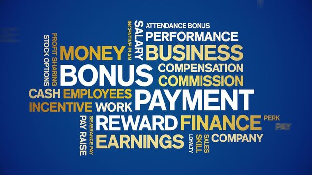 Bonus Payment animated word cloud-text design animation tag kinetic typography seamless loop.