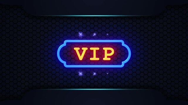 Neon glowing 3D vip text video animation on black background. Neon sign saying vip is glowing animation on background. three-dimensional VIP card motion with neon glow. 3D Vip motion video animation