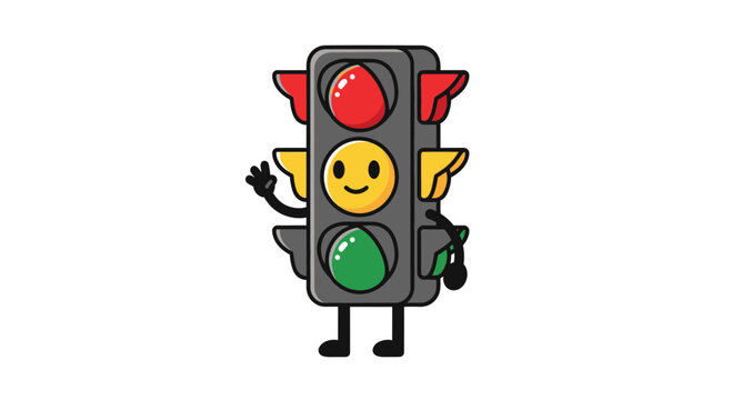 Happy Traffic Light Character Waving, Cute Cartoon