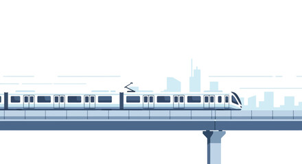 Modern Metro Train on Elevated Track with City Skyline Background © Muhamad