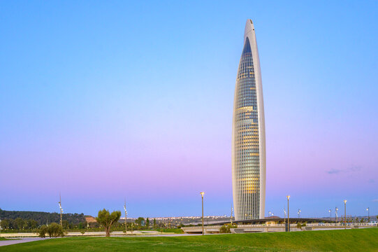 Mohammed 6 Tower of Rabat Morocco by Bouregreg river during sunset
