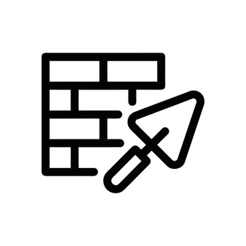 Brick wall and trowel icon representing construction, masonry, and building work