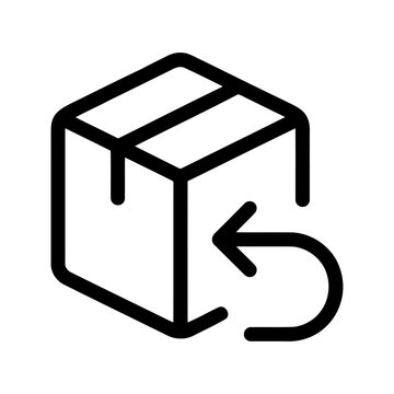 Return package icon, parcel delivery return symbol, vector illustration of a cardboard box with a curved arrow pointing back