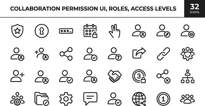 Collaboration Permission UI Icon Set With Roles Access Levels Team Security Sharing And User Management Controls