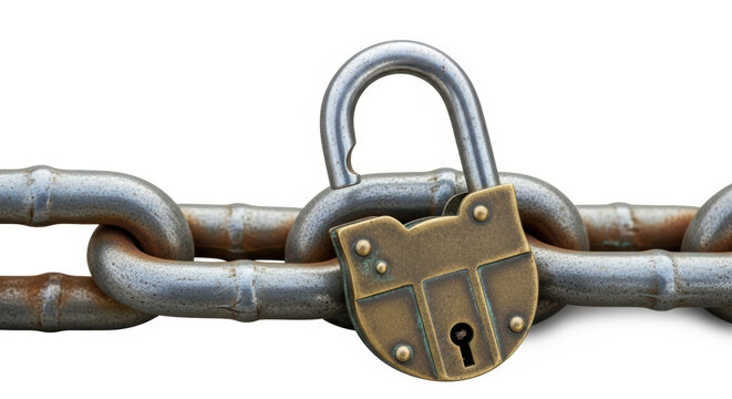 Open padlock on rusty metal chain symbolizing fragile security during ukraine war negotiations
