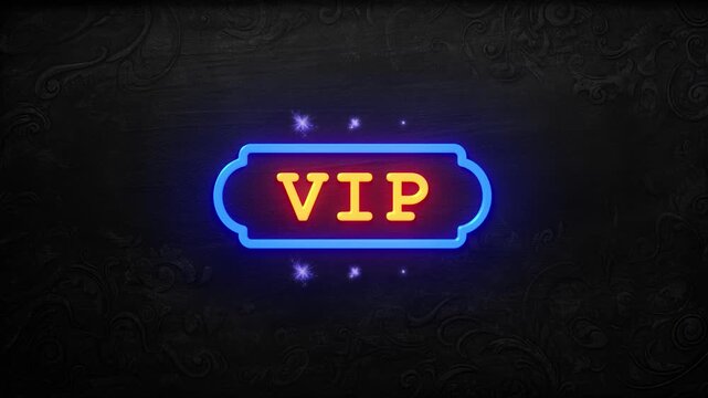 Neon glowing 3D vip text video animation on black background. Neon sign saying vip is glowing animation on background. three-dimensional VIP card motion with neon glow. 3D Vip motion video animation