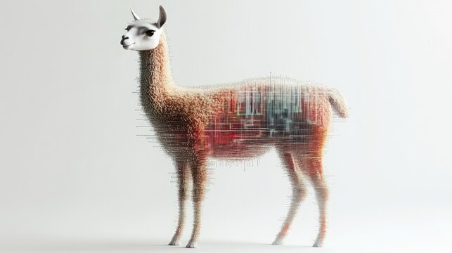 A stylized llama with pixelated body revealing internal anatomy