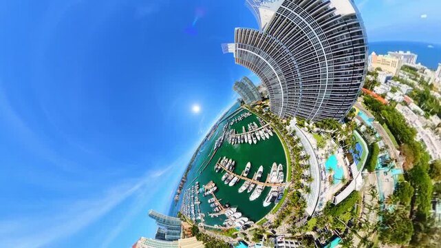 Surreal aerial drone video Miami Beach warped and distorted