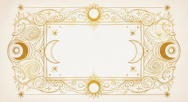 Elegant gold celestial frame with sun moon and stars