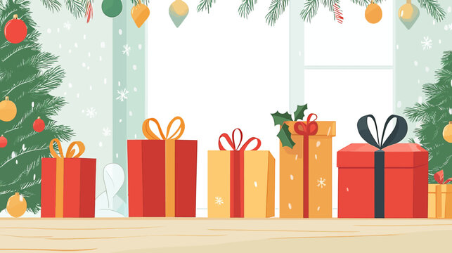 Cozy Christmas indoor scene with wrapped gifts